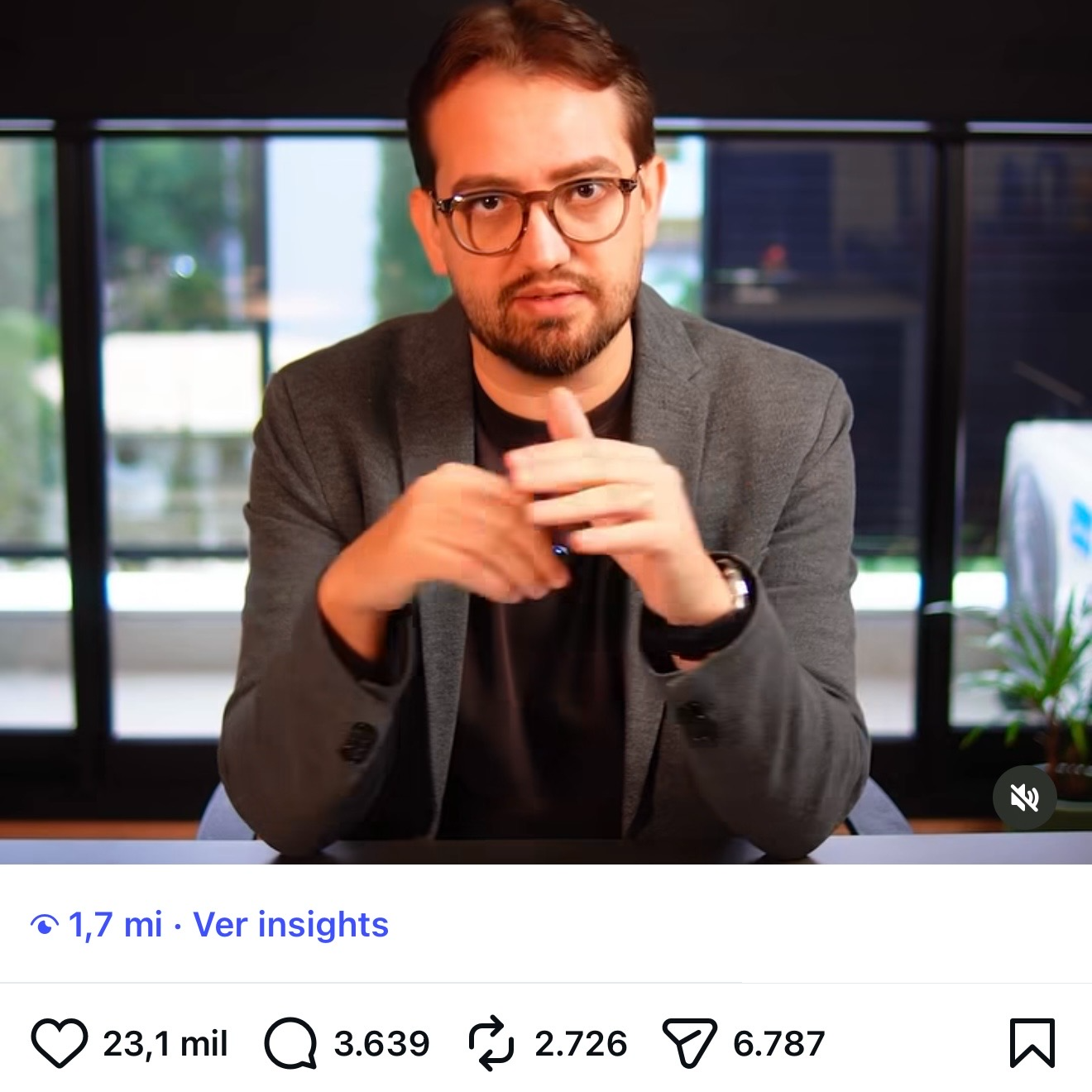 Print com 1,7 mi de visualizações: 23,1 mil curtidas, 3.639 comentários, 2.726 compartilhamentos, 6.787 envios